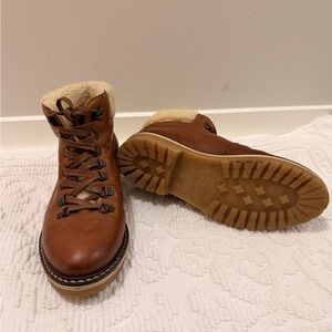 Women's Brown Leather Winter Lace-Up Boots with Shearling Collar